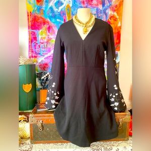 Pretty H&M Black Dress Embroidered Bell Sleeves Holiday Cocktail Party Dress 8